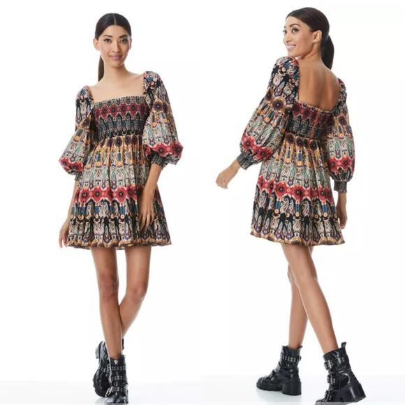 Alice + Olivia Julissa Empire Waist Mini Dress Now And Forever Tangerine Size 6 - Picture 1 of 16